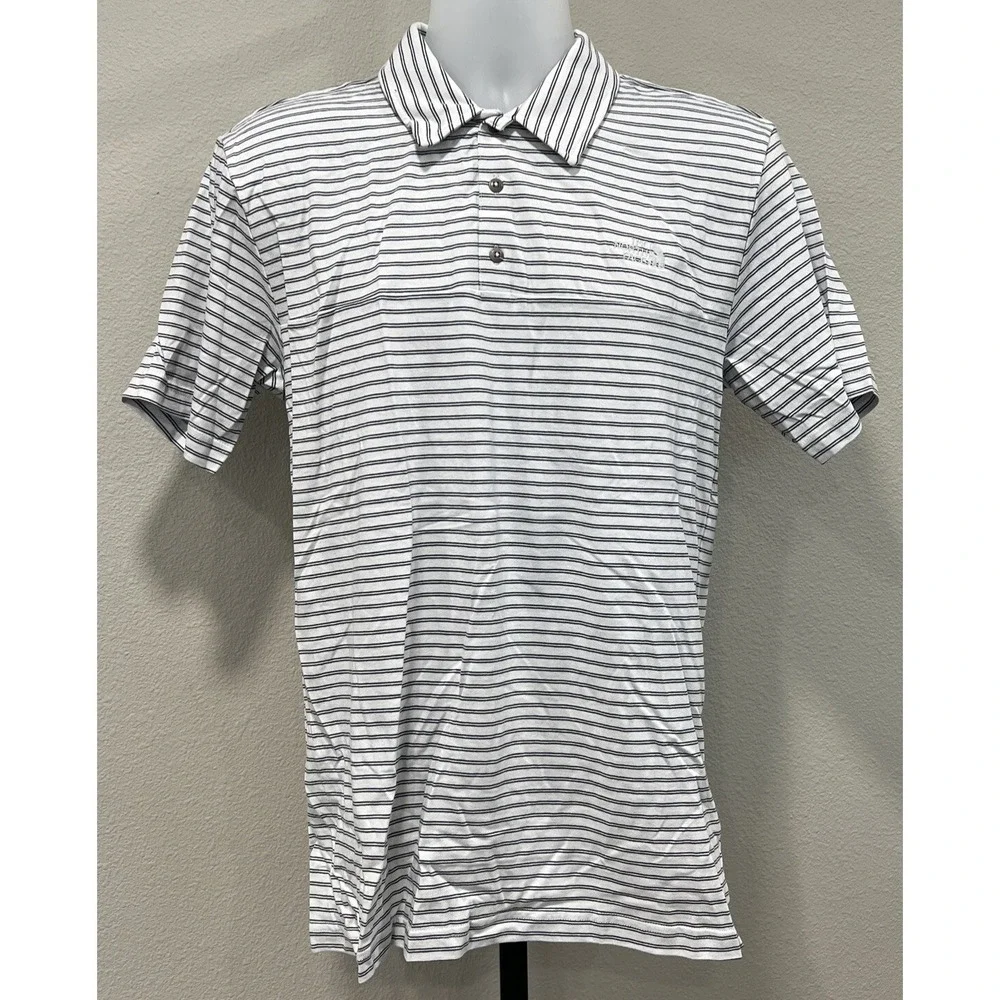 The North Face Mens Small White Gray Striped Terrain Short‎ Sleeve Polo Shirt